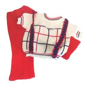 Vintage Knits of All Nations By Ferrari Baby Sweater & Pants Set  9-12m White/Re